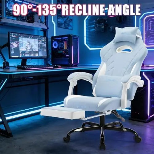 Gaming Chair with Footrest and Massage Lumbar Support, Ergonomic Computer Gamer Chair, Office Video Game Chairs (Cyan
