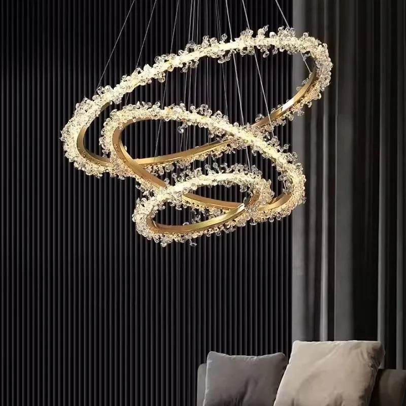 Modern Lustre Crystal Dimmable Pendant Light Living Room Circle Hanging Lamp Foyer Gold Led  Suspend Lamp Fixtures