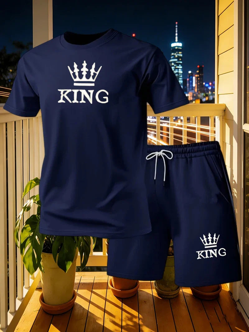 Men's Sports 2-piece Set Summer Men's Fashion Casual Short sleeved T-shirt Shorts Loose Fitness/Running/Leisure 2-piece Set