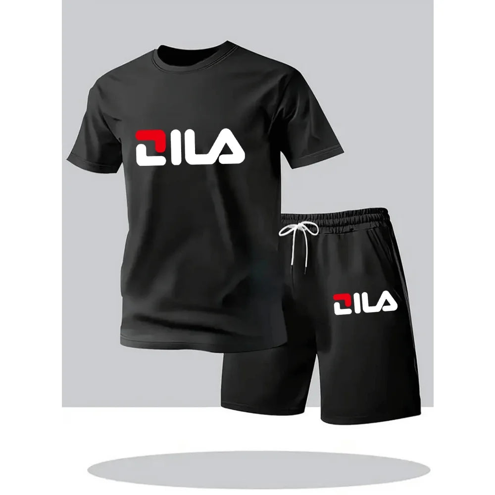 Summer Men's Casual Fashion Sportswear Short Sleeved T-Shirt Set Beach Print Jogging Co-ords Trendy Hot Item