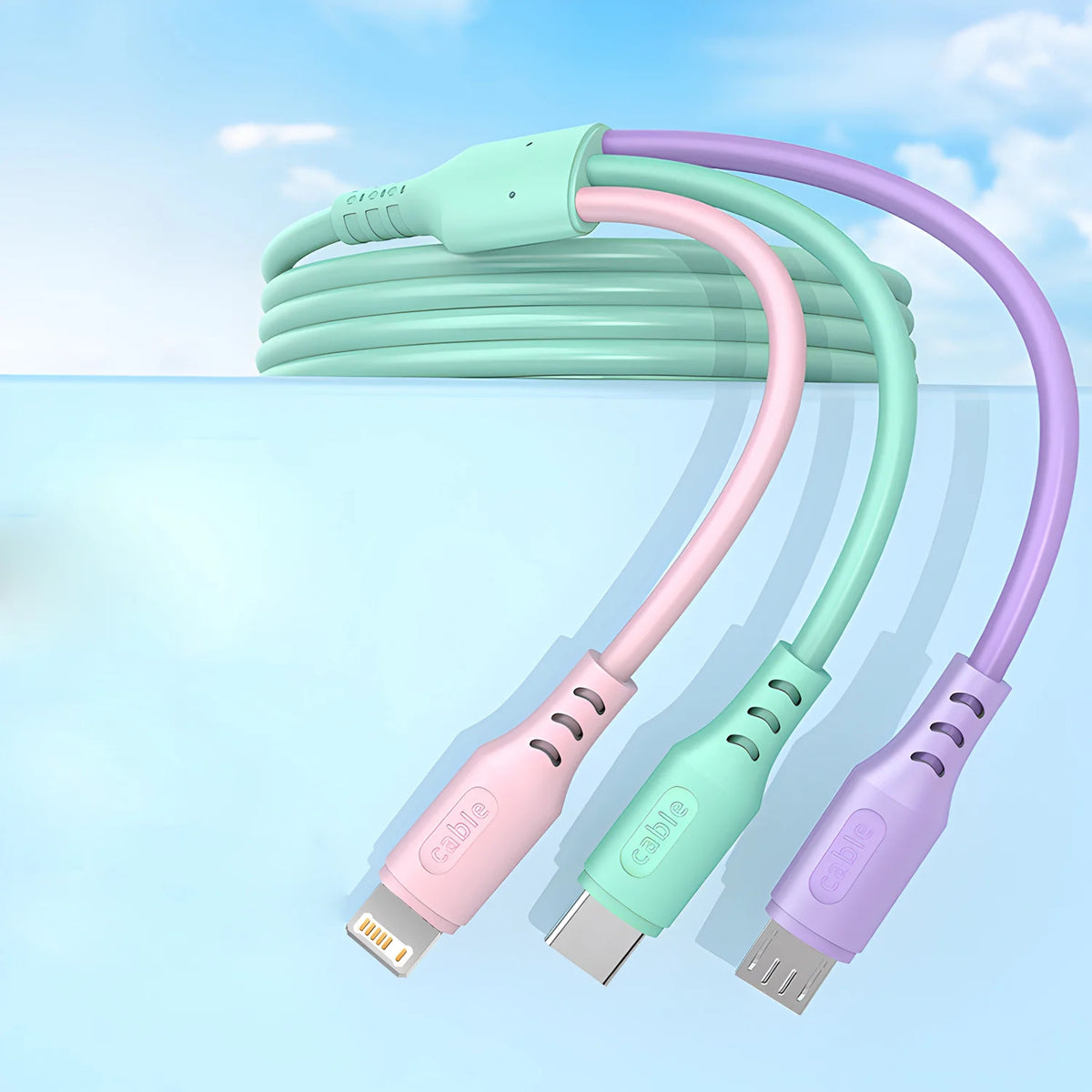 3 in1 Charging Cable Multi Usb Port Multiple Usb Charging Cord Type C Micro Charger Mobile Phone Wire For iPhone 14 13 12 Xiaomi