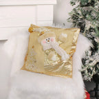 Christmas Gold Embroidered Cushion Cover Snowman Elk Santa Claus Three-dimensional Embroidered Pillowcase Holiday Home Decor