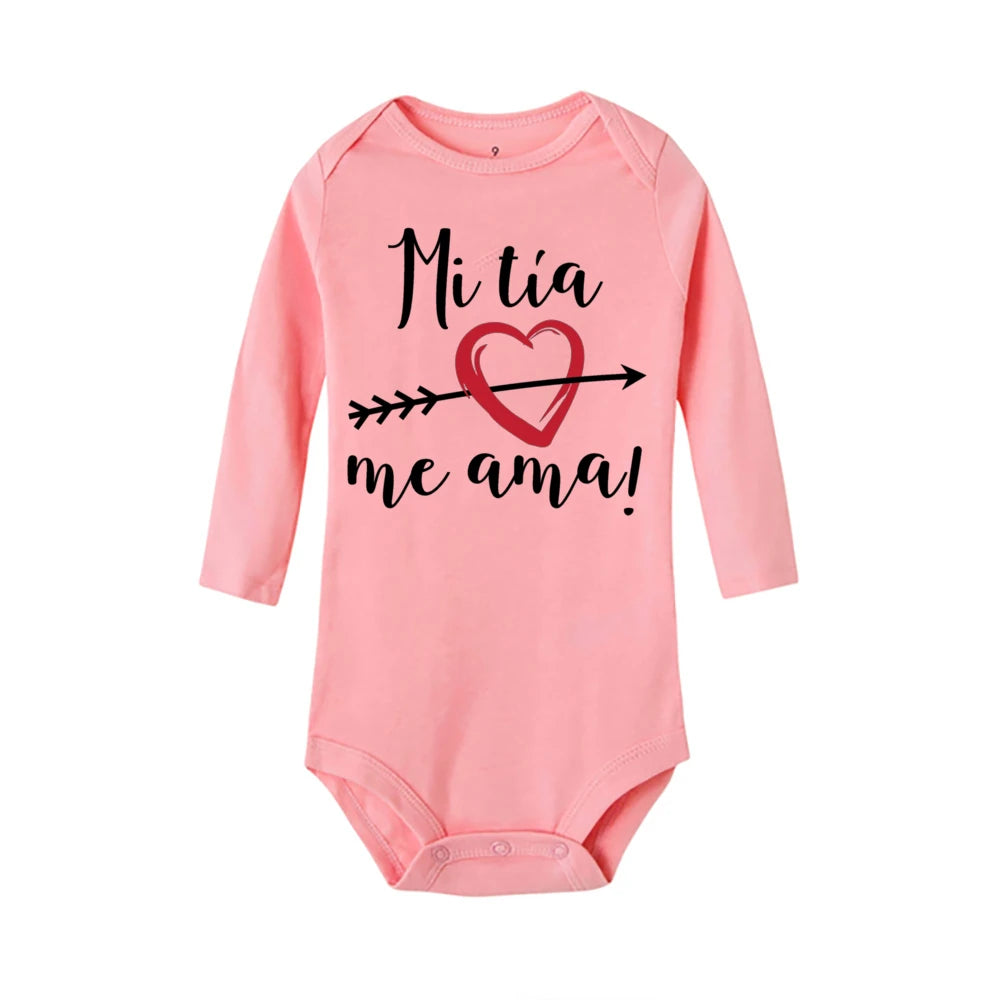 My Aunt Loves Me Very Much Print Baby Bodysuit Spanish Baby Romper Toddler Jumpsuit Girls Boys Long Sleeve Clothes Infant Romper