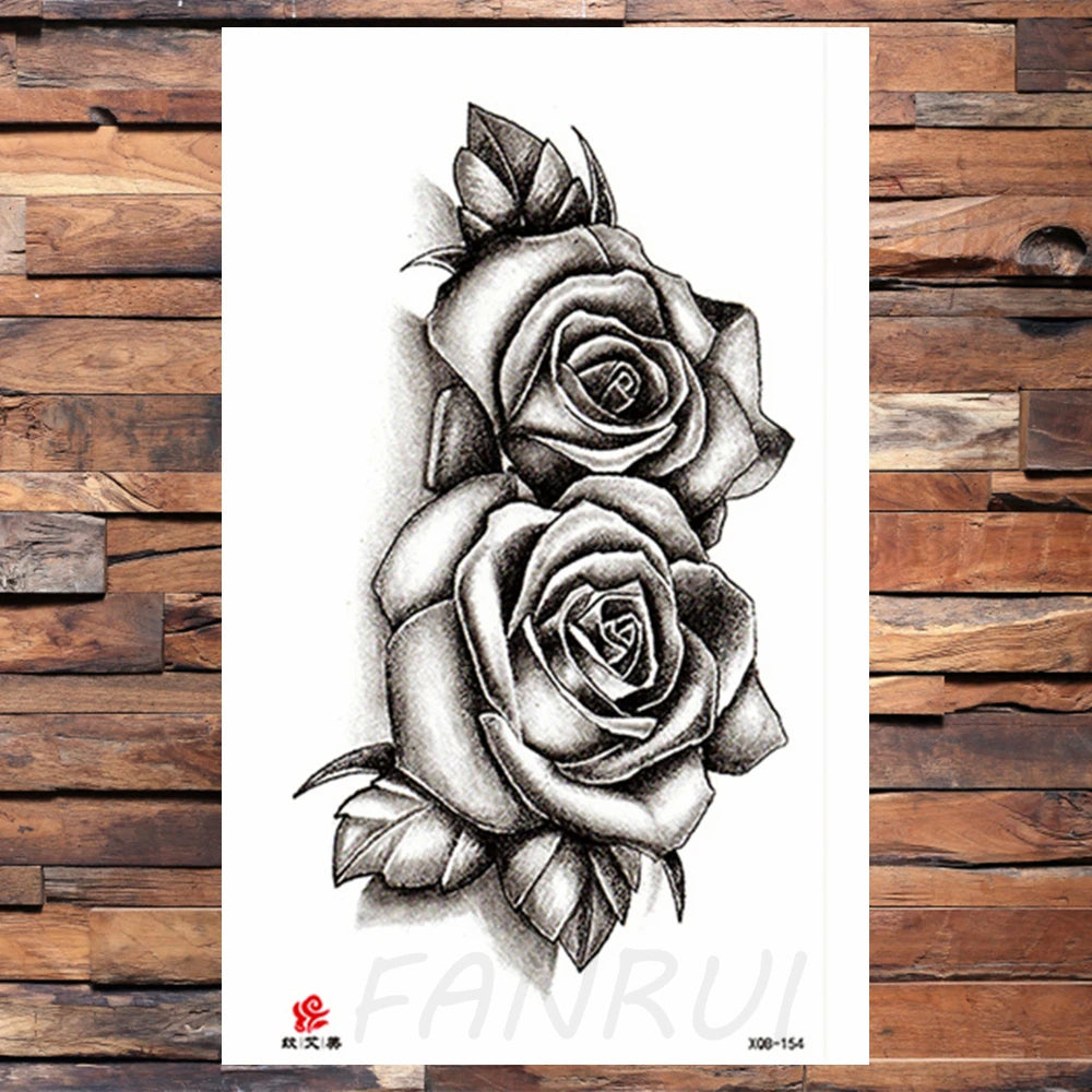 Watercolor Rose Flower Temporary Tattoo For Women Kids Girls Cherry Fake Tattoos Sticker Sexy Lotus Henna Waterproof Tatoo Waist