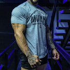 2026 New Sports short-sleeved men's fitness T-shirt with round neck, elastic and breathable cotton training suit