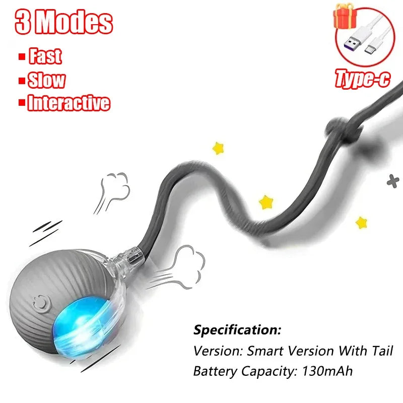 Cat Interactive Ball Toy, Automatic Rolling Ball with Tail, Rechargeable Smart Pet Interactive Toy, Intelligent Mouse for Cat