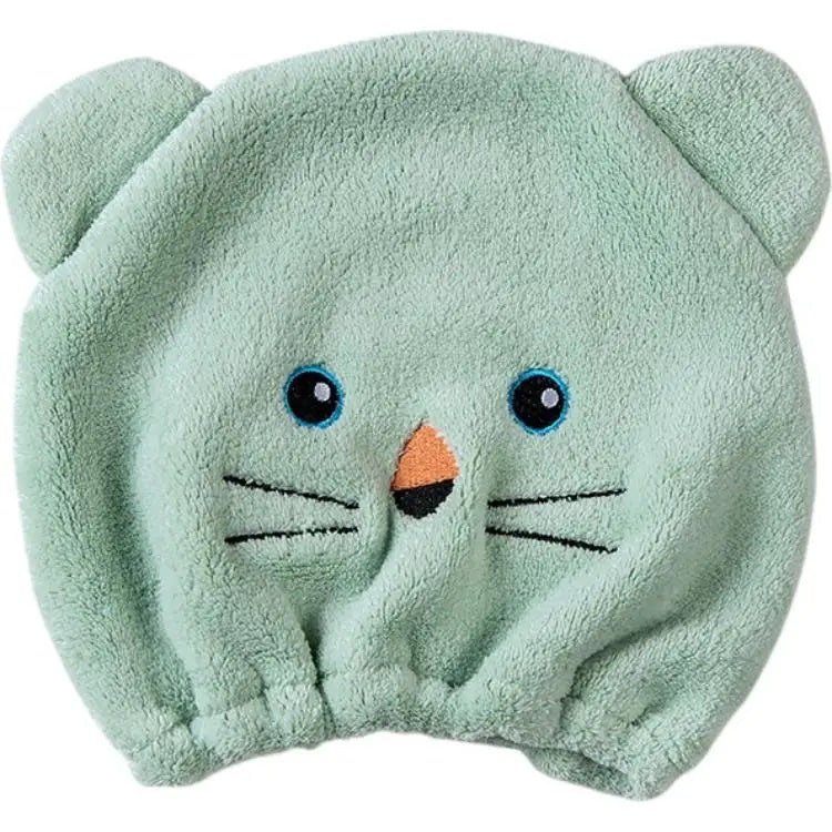 Cute Cartoon Bear Soft Absorbent Dry Hair Cap for Kids Coral Fleece Microfiber Hair Drying Towel Head Wrap for Children Kids