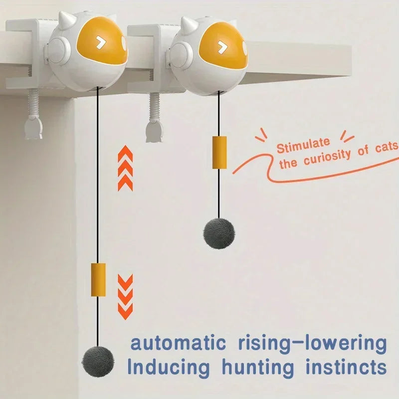 Interactive Cat Teaser Toy, Automatic Hands-Free Rising and Lowering Ball with Clamp, Stimulates Hunting Instincts