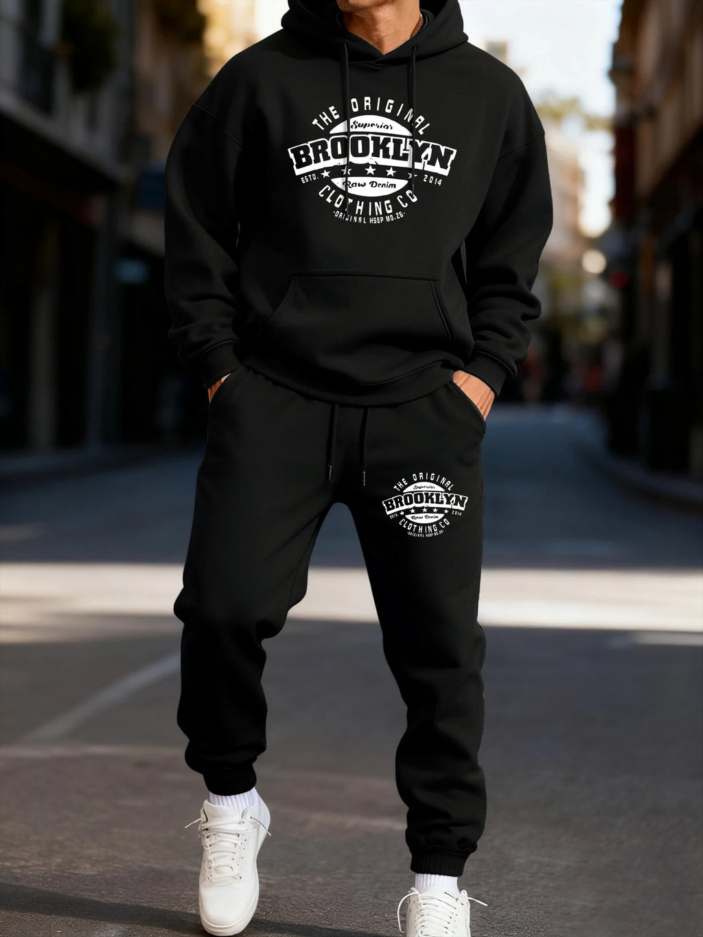 The Original Brooklyn Clothing Co Print Male Hoodie Set Fleece Autumn Two Pices Sets Casual Winter Hoody Sporty Pocket Pants