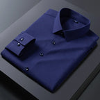 Spring Autumn Men Long Sleeve Shirts Business Casual Wrinkle Resistant Solid Color Formal Dress Slim Fit Work Social Shirt S-8XL