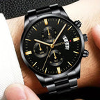 2pcs Fashion Men's Casual Business Sports Stainless Steel Quartz Wristwatch Calendar Male Classic Bracelet Set Luminous Clock