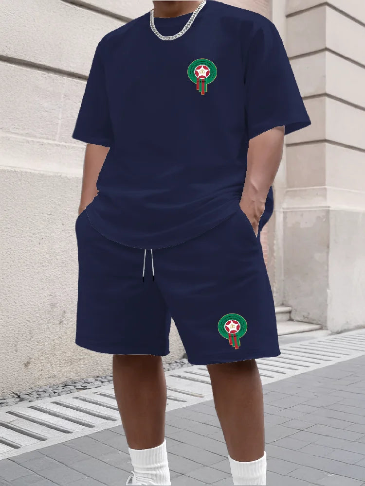Youth Men's Fashionable Casual Sports Two-Piece Set Print Summer Short-Sleeved T-Shirt And Shorts Ensemble