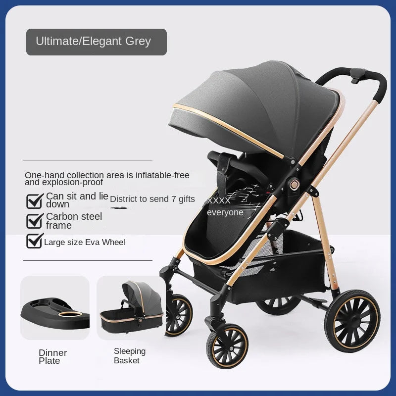 3-in-1 Baby Stroller High Landscape Large Wheel Baby Stroller Can Sit and Lie Two-way Push Travel Stroller with 0-4 years baby