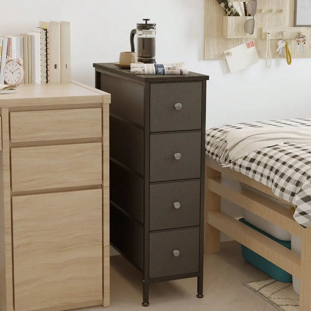 SpaceSaving Narrow Dresser Tower With 4 5 Drawers, Black Storage Chest With Sturdy Steel Frame Wood Tabletop, Versatile Organiz