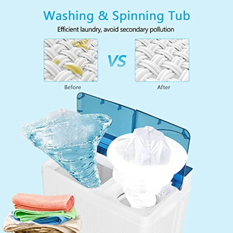 Portable washing machine for apartment RV use, blue plastic twin tub with 26 lbs total capacity 18 lbs washer + 8 lbs spinner,c