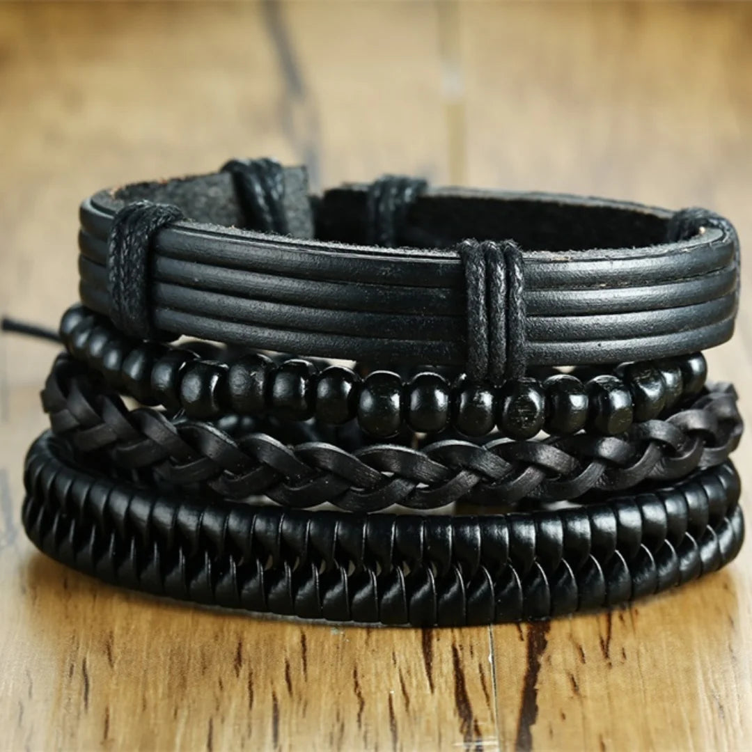 4PCS Fashion Vintage Multi-layer Wooden Beads Trendy Accessories Man's Bracelet Dad Father Boyfriend  Valentine's Day Gift