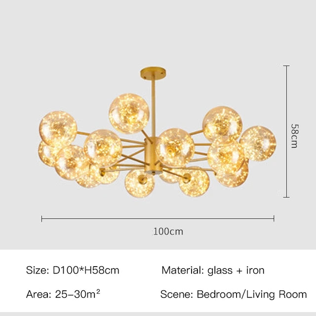 Modern Living Room Glass Ball Chandelier, Ceiling, Dining Room Led Light, Room Decoration, Indoor Lighting, Hanging Chandelier