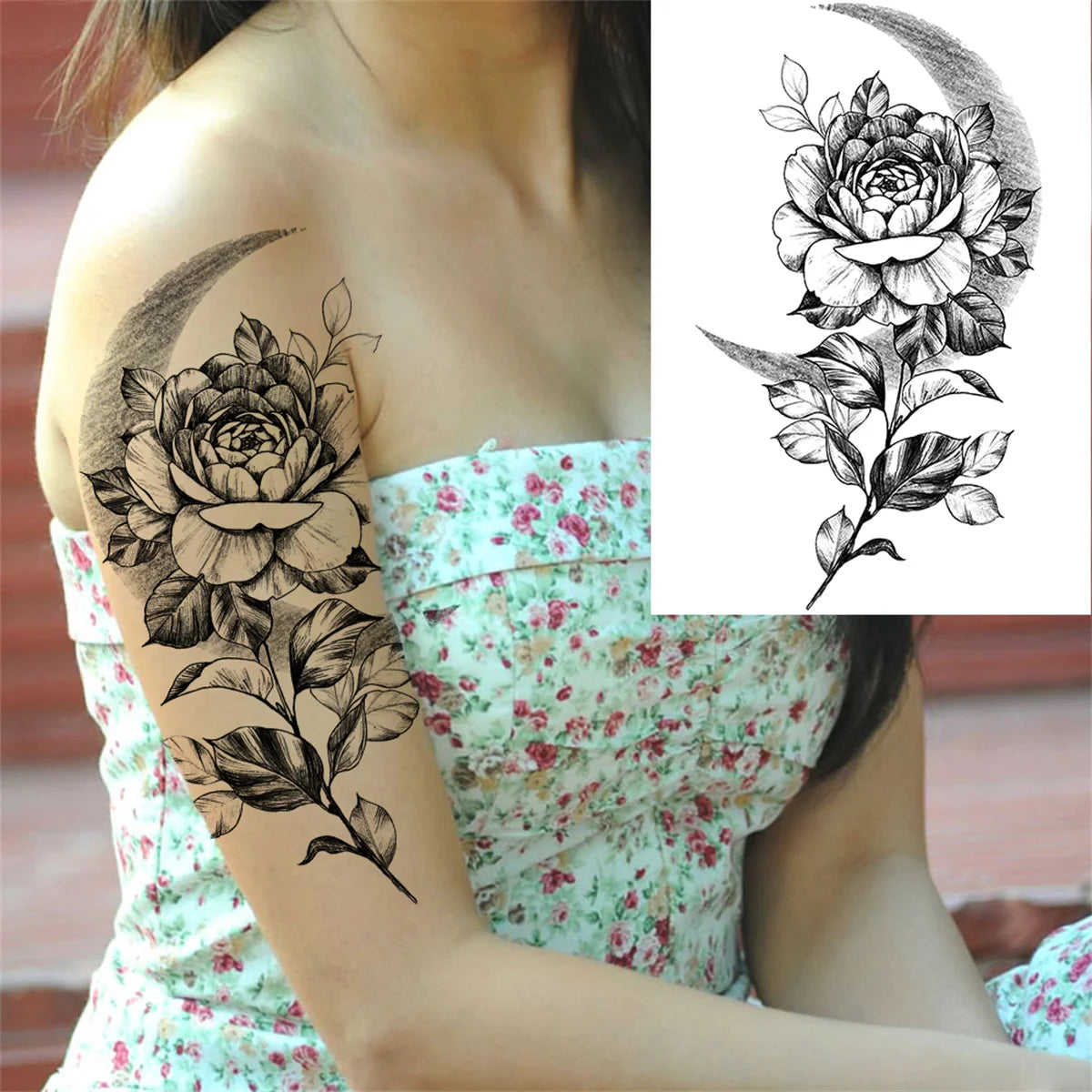 Realistic Sexy Peony Tattoos Temporary Women Adult Flower Arm Tattoos Sticker Waterproof Fake Floral Bloosom Body Leg Art Tatoos