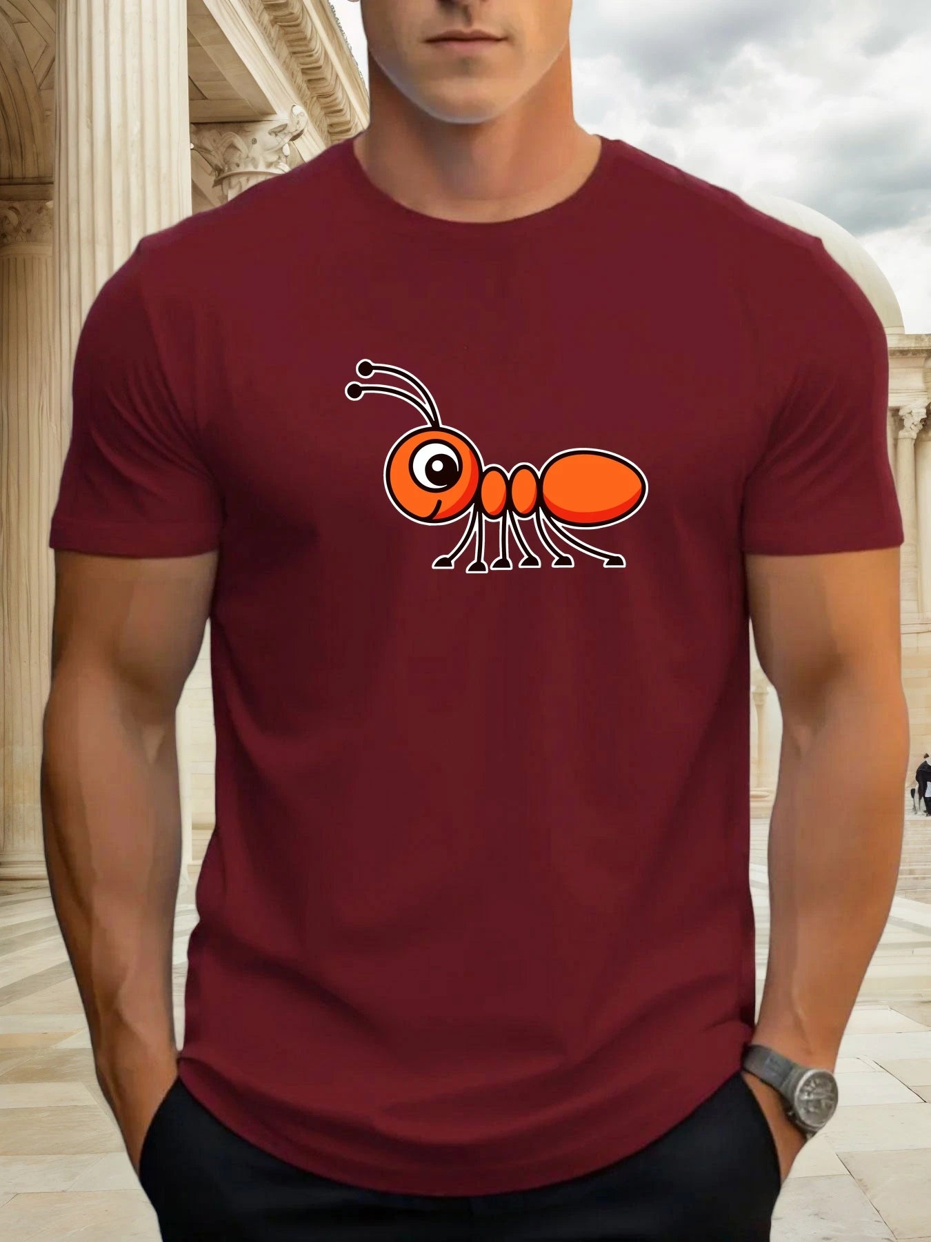 T Shirts For Men Ant 100% Cotton Graphic Printing Summer Round Neck T-Shirt Casual Breathable Street Style Daily Top