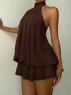 Women's Vacation Slim Fit Dress Sexy Backless Halter Neck Lace-up Versatile Solid Color Dress Stylish Comfortable Summer Vestido