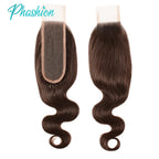 Phashion #4 Chocolate Brown Body Bundles Weave With 2x6 Lace Closure Human Hair Colored Wave 100% Remy Brazilian Hair Extensions