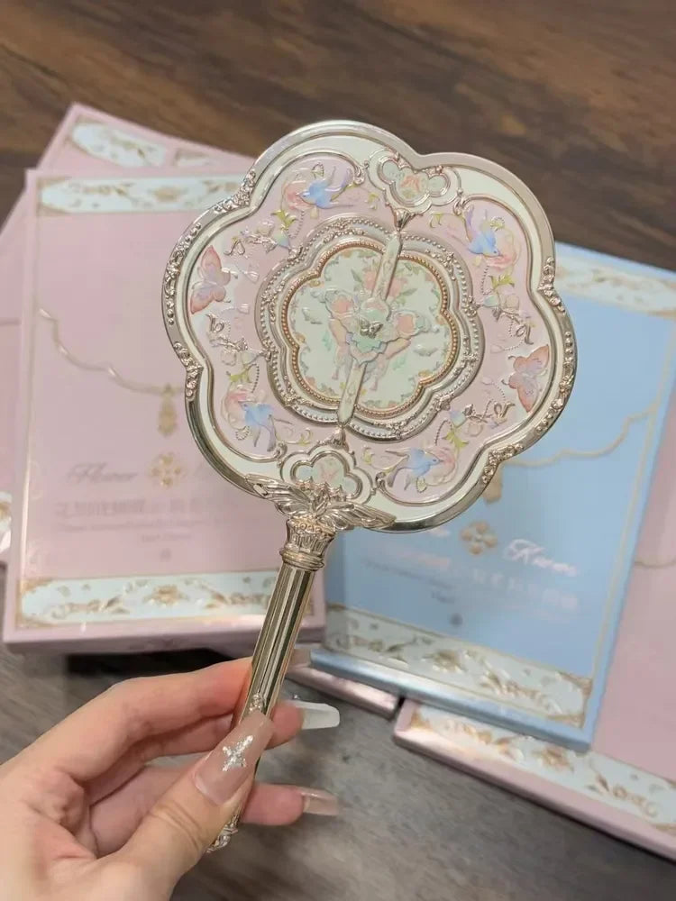 Flower Knows Sweet Bear Series Handheld Makeup Mirror - Creamy Pink