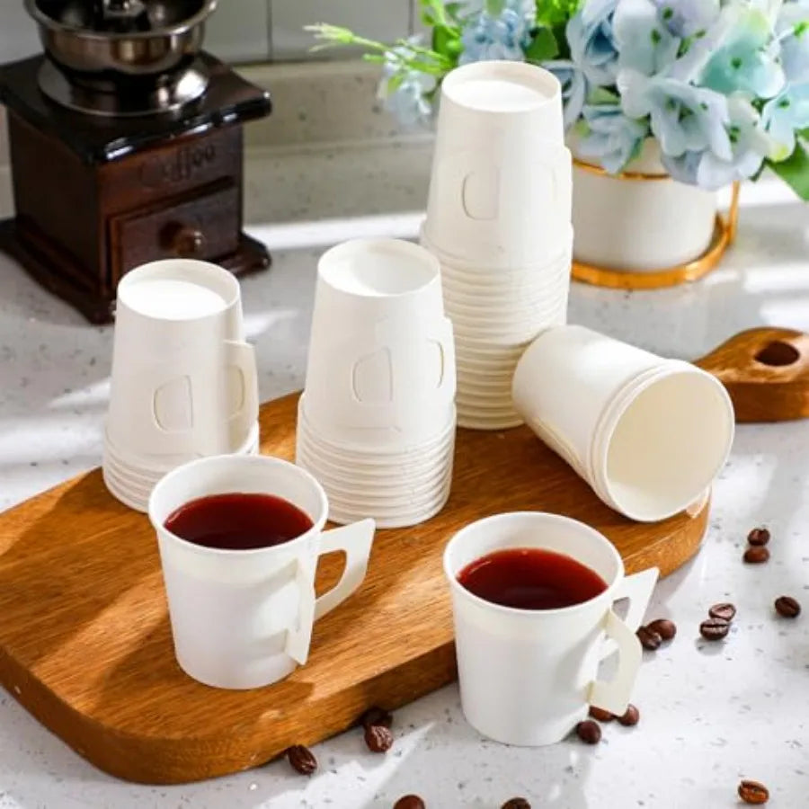 Count 4 oz Disposable Espresso Cups Bulk with Handles White Disposable Paper Cups for Coffee Espresso Tea Hot Cold Drinking Bev