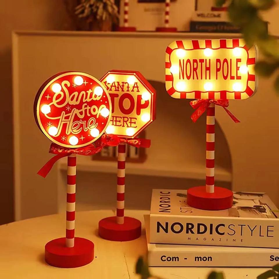 Christmas Stop Here Decor Santa Stop Here Tree Topper Desk Lamp LED Santa Stop Here Tree Topper Window Decorative Lights