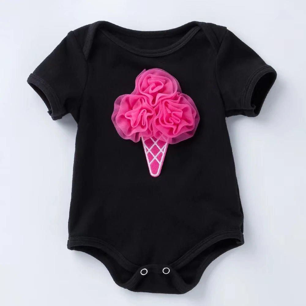 Baby Girls Cotton Rompers 1st Birthday Party Costumes Newborn Cotton Jumpsuit Infant Cartoon Appliques Pajamas Toddler Clothes