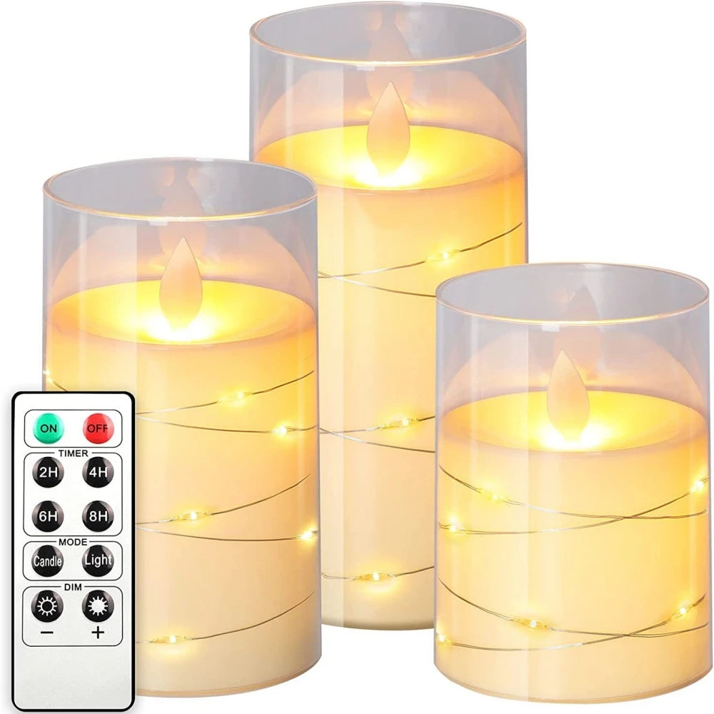 3Pcs Flameless LED Candles Light Kits With Remote Control Romantic Flickering Wick Candles Set Lamp For Christmas Wedding Party