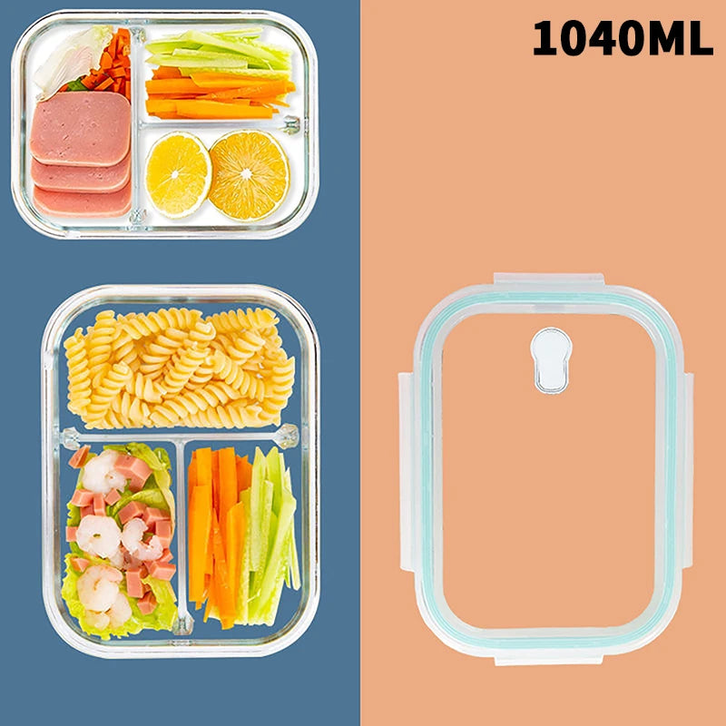 1/2/3 Grids Thickened Leak Proof Microwave Safe Food Crisper High Borosilicate Glass Bento Box With Lids Airtight Lunch Boxes