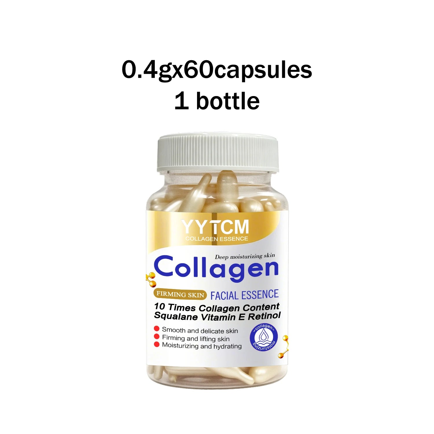 Collagen Firming Capsule Essence, Moisturizing and Hydrating for Smooth Skin, Contains Plant-Based Squalane, Retinol, and Vitamin E Deep Hydration Essence (0.4Gx30 Capsules)/Bag-1 Bag