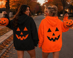 Halloween Hoodie Pumpkin Jack O Lantern Back Print Orange Black Spooky Pullover Unisex Fall Casual Hooded Sweatshirt