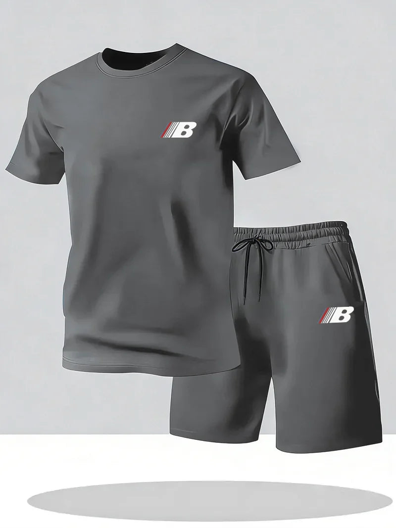 Sports Style Men's Summer Breathable Sportswear Short Sleeved T-shirt+shorts, Lightweight and Comfortable Casual 2-piece Set