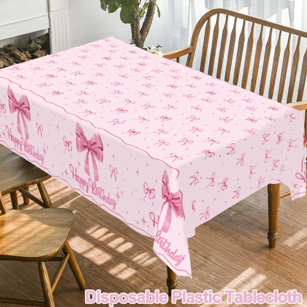 Pink Bow Tablecloth Birthday Party Decoration Favors Disposable Tablecloth Wedding 1st Birthday Party Supplies Table Decoration