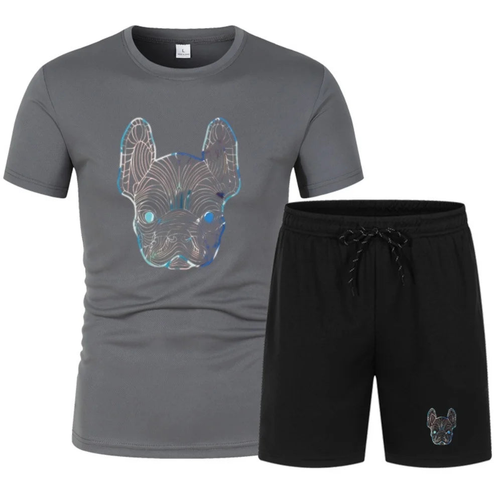 Men's Summer Breathable Mesh Running and Soccer Sportswear Two-Piece Set, Casual Fitness Brand Set, Lightweight, Quick-Drying, S