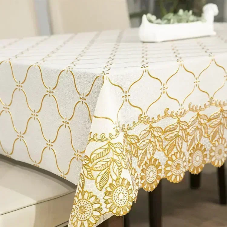 PVC Rectangular Dining-Table Tablecloth Oil Resistant Tabletop Protective Cloth Household Plastic High-end Lace Table Covers Mat