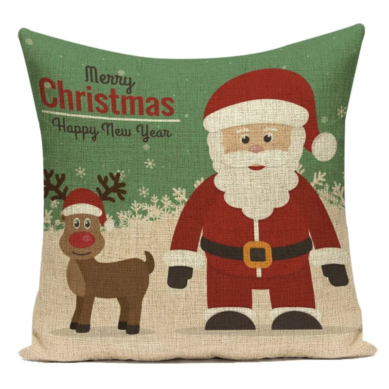 Merry Christmas Cute Cartoon Decorative Pillows Case Santa Christmas Tree Deer Snowman Polyester Cushion Cover For Bed Room