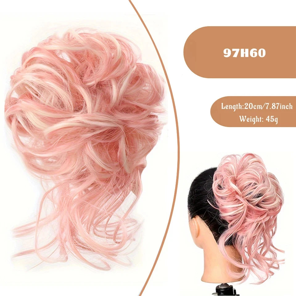 OLACA Synthetic Hair Bun Bands Blonde Black Messy Curly Chignon Donut Updo Scrunchies Fake Hair Pieces For Women Hair Extensions