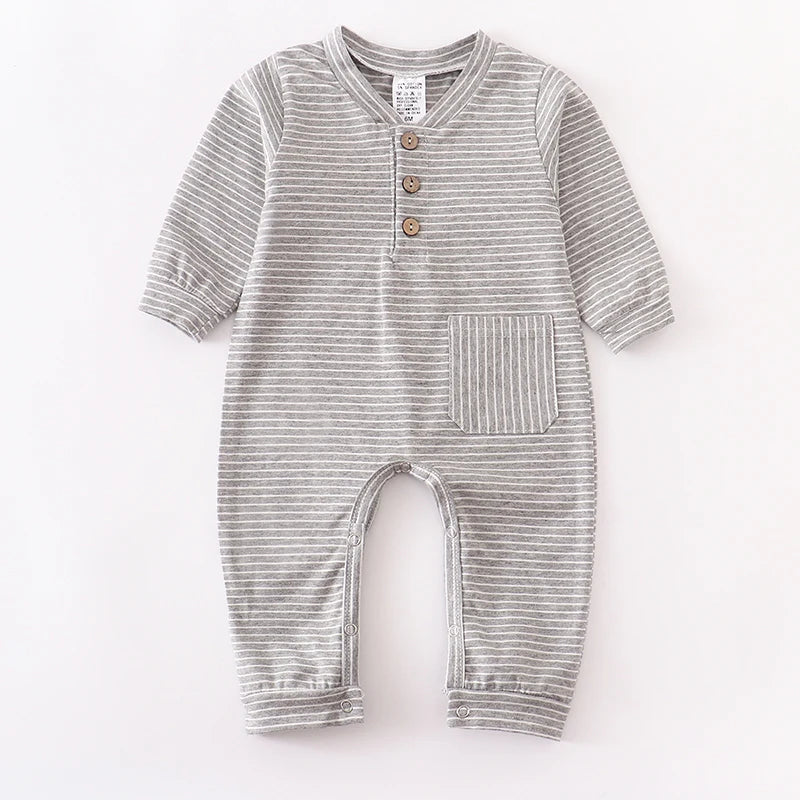 Newborn Baby Boy Romper Long sleeve Girl Infant Cotton Clothes Knitted Stripe Solid Jumpsuit For Toddler Outfits 0-24M