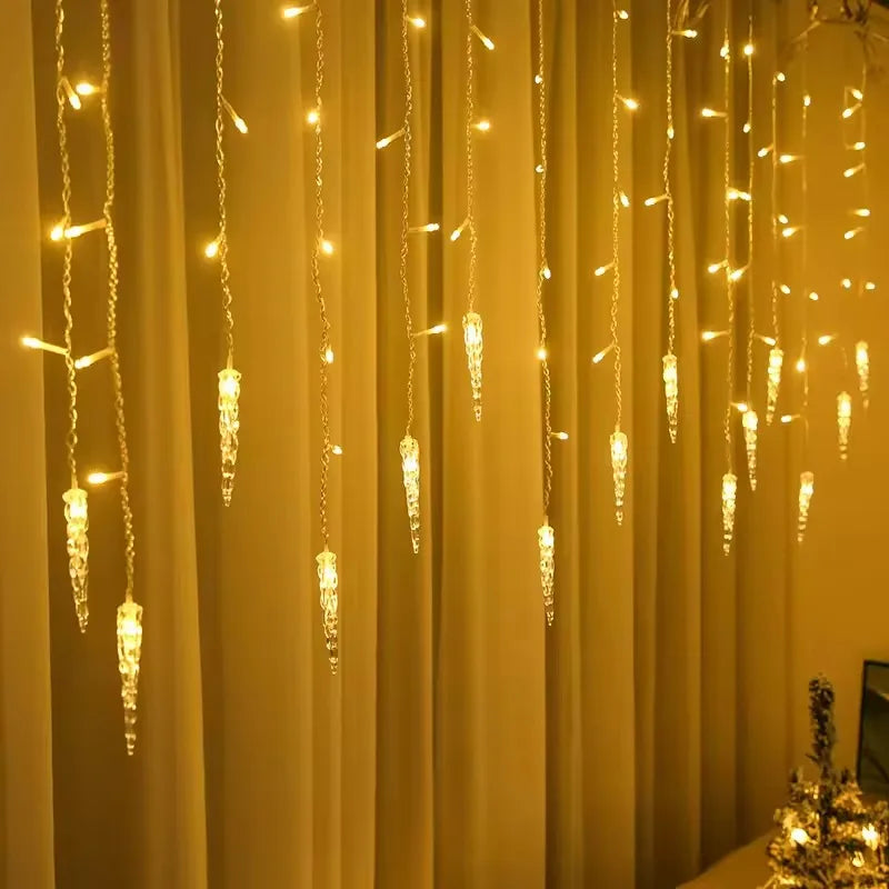 LED Solar   Icicle Curtain String Lights Droop Outdoor Garden Wedding Light New Year Droop 0.5M 0.6M 0.7M Christmas Decoration