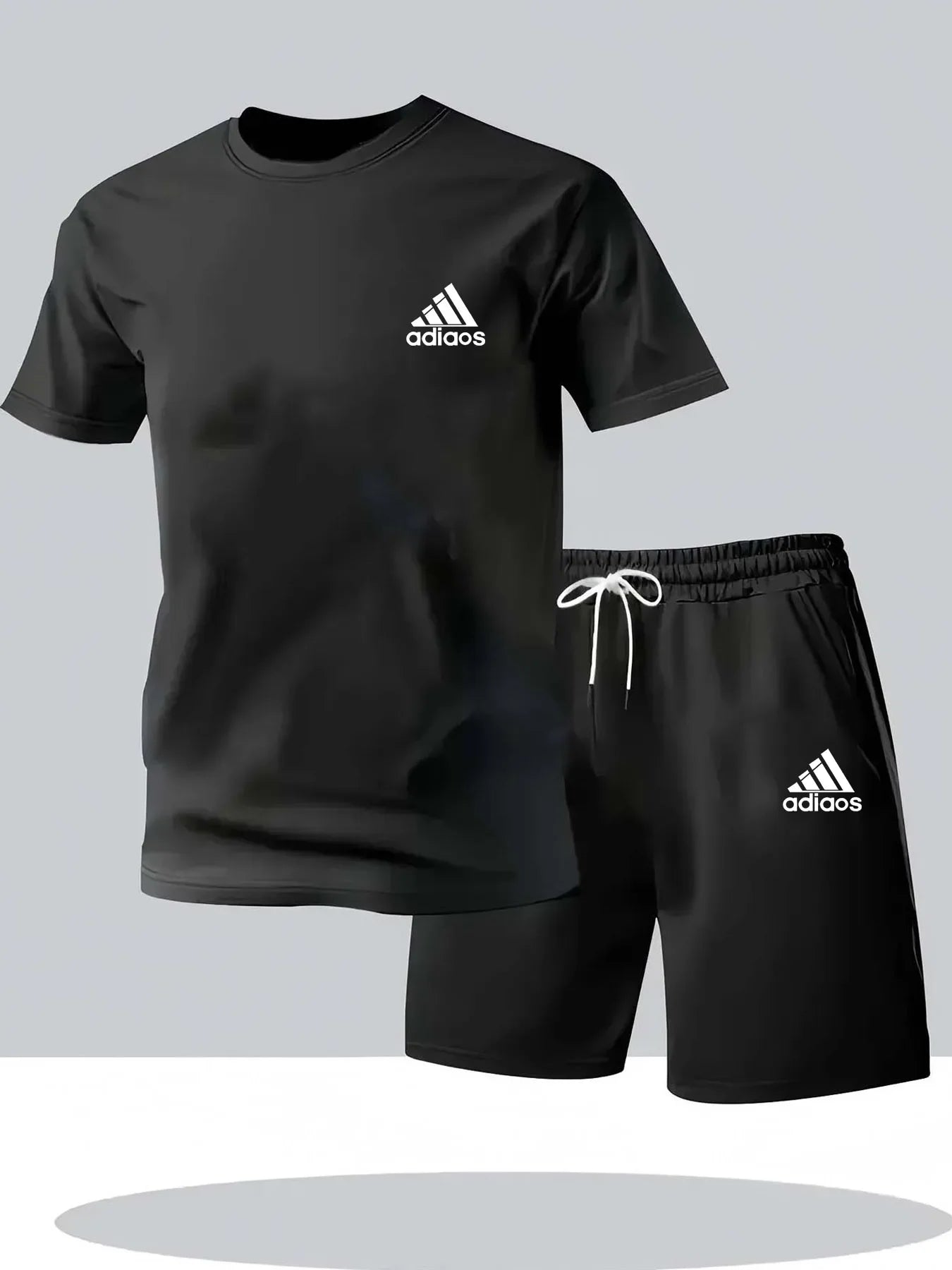 2026 new men's summer fitness sportswear, short sleeved T-shirt and shorts two-piece set, breathable quick casual wear.