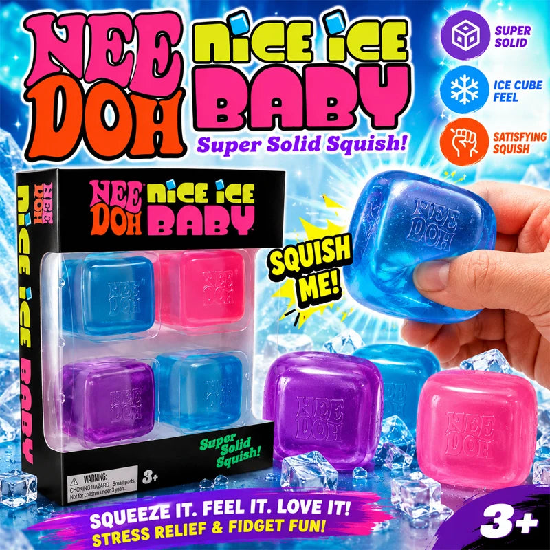 New Needoh Mini Nice Ice Cube Squishy Toys Baby 4 Pack Slow Rebound Stress Relief Sensory Fidget Non-toxic Balls for Kids Adults