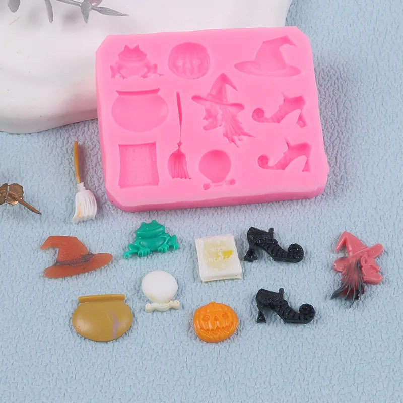 Non-Stick Halloween Silicone Baking Molds | DIY Candy Chocolate Fondant Maker | Ghost Pumpkin Bat Skull Witch Hat Shapes