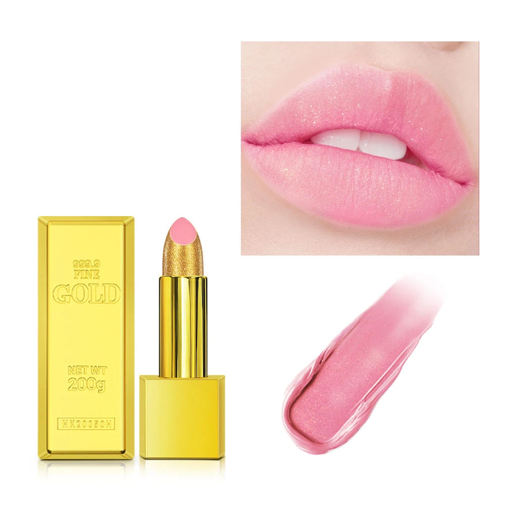 Glitter Sexy Lipstick Shimmer Gold Lipstick Long Lasting Waterproof Cosmetic Gold Brick Tube Valentine's Day Gift For Woman