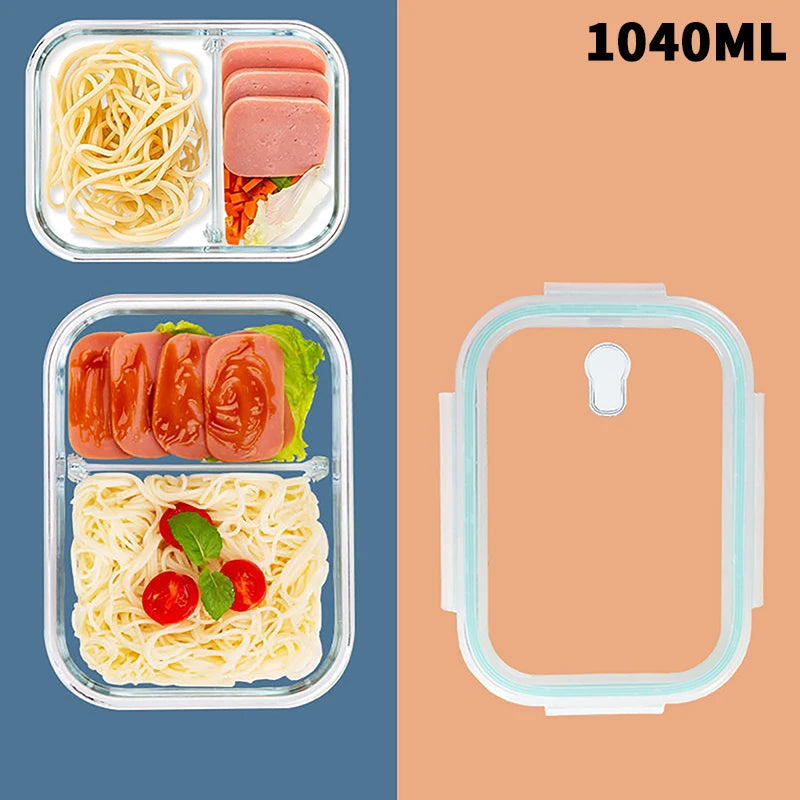 1/2/3 Grids Thickened Leak Proof Microwave Safe Food Crisper High Borosilicate Glass Bento Box With Lids Airtight Lunch Boxes