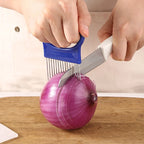 Effortlessly Slice Onions with this Colorful Onion Slicer Kitchen stainless steel potato chip onion holder for chopping assi