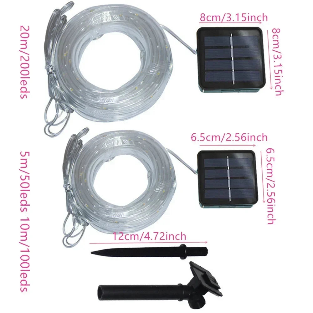 LED Solar Rope Lights Outdoor 50/100/200LEDs 8 Modes waterproof String lights for Garden Christmas Halloween Weddings Decor
