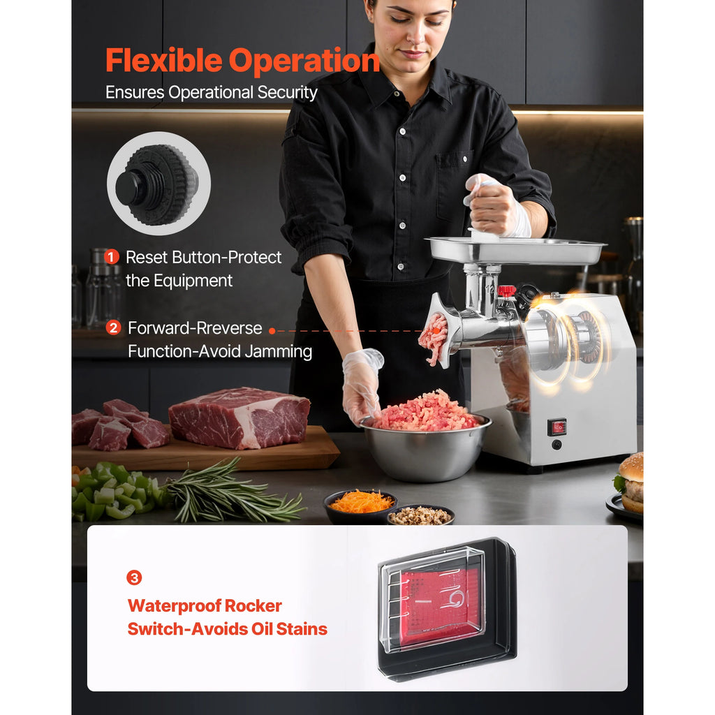 SucceBuy Commercial Electric Meat Grinder 7/5 lbs min #12/8 Industrial Meat Mincer with 2 Grinding Plates for Kitchen Restaurant