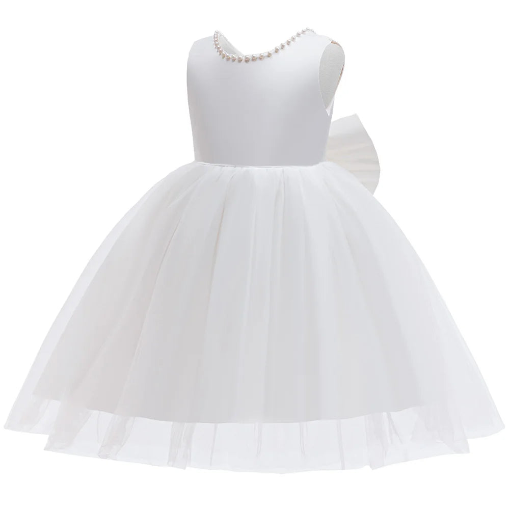 Girl Lace Dresses For Children Sleeveless Princess Girls white Dress Flowers Girls White Ball Gown Baptism Bridesmaid party 4-8Y